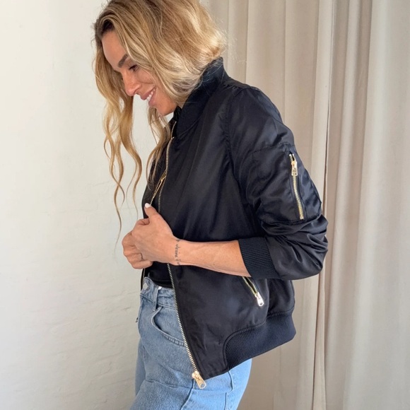 “It Girl” Black Sateen Bomber Jacket - Picture 2 of 11